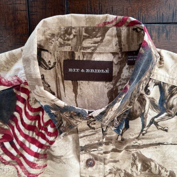 Bit & Bridle Men's 100% Cotton Western Patriotic Long Sleeve Button Dwon Shirt - Picture 3 of 4